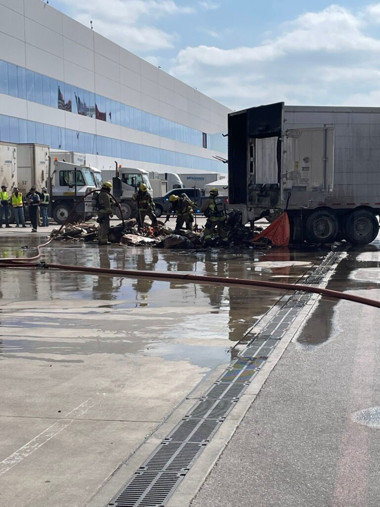 18-wheeler trailer catches on fire at Tesla Gigafactory